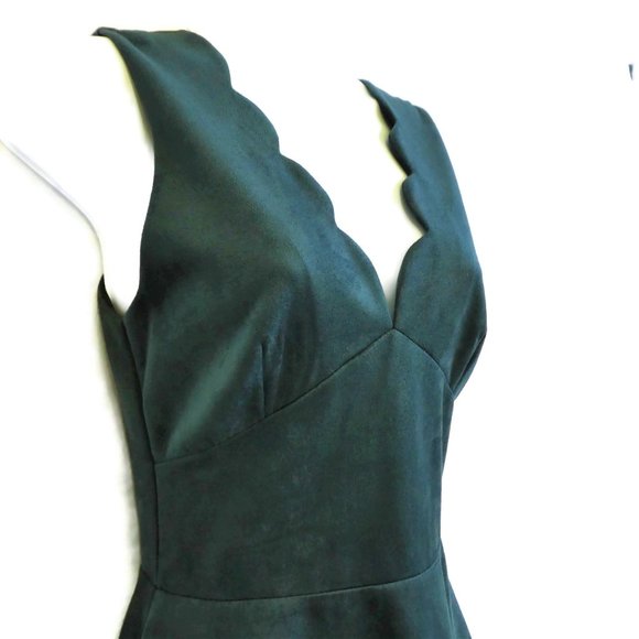 Aqua Dress Velvet Scallop Sweetheart Neck Fit Flare Teal Zip Back Fit Flare USA - Picture 2 of 10